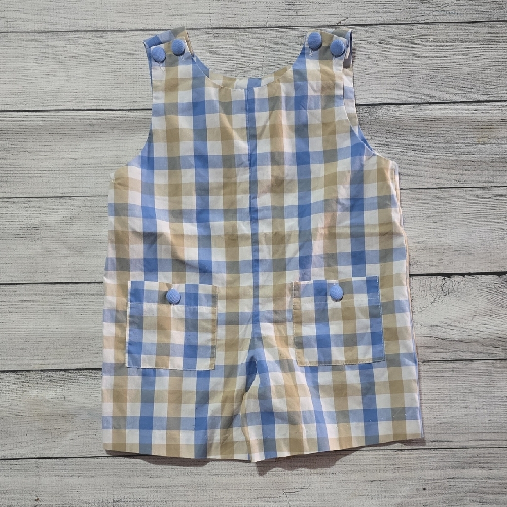 bella bliss Plaid Romper in Blue and Tan